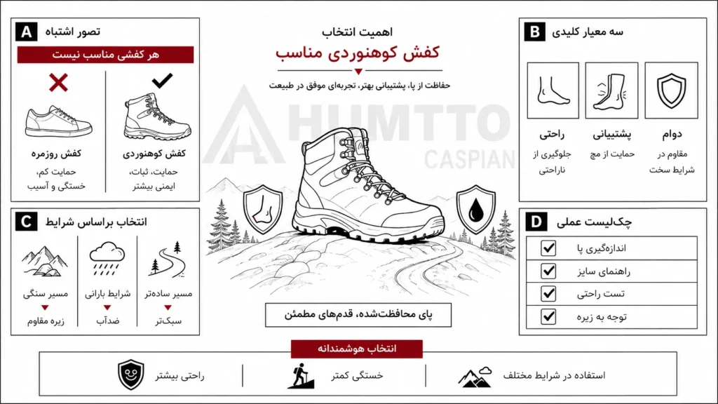 chatgpt image aug 20 2026 03 28 14 pm بهترین کفش کوهنوردی برای مبتدیان؛ از اولین برنامه تا انتخاب مدل مناسب